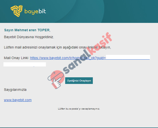 Bayebit Türk Kripto Para Borsası 2 bayebit üyelik aktivasyon maili
